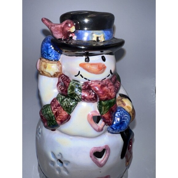 Ganz Iridescent Ceramic Snowman Tealight Candle Holder Cardinal Birdhouse 6 Inch - Picture 2 of 10